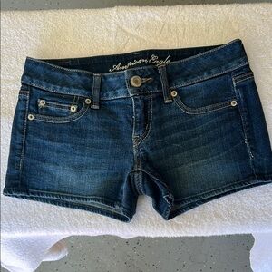 American Eagle Outfitters Blue Jean Shorts with Frayed Hem